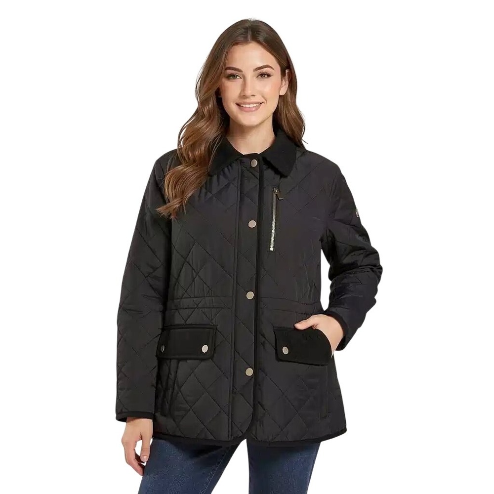 Michael Kors Womens Blk Quilted Corduroy Trim Barn Jacket Water Resistant XL NWT